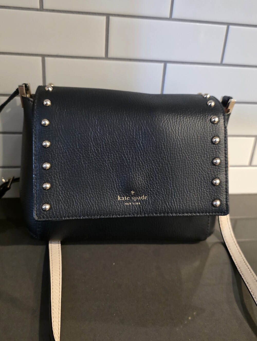 kate spade Leather Studded Crossbody with Cream Strap